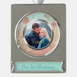 Marble Metallic Rose Gold Erste Weihnachtsfeier Banner-Ornament Silber