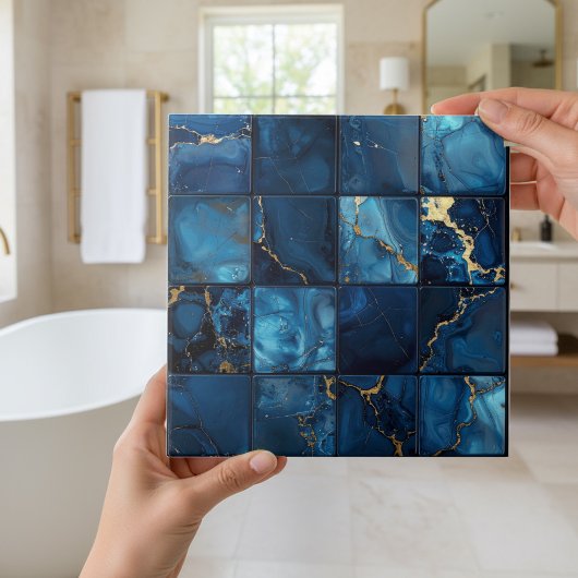 Marble Mix 4x4 Squares Blue ID1186c Fliese