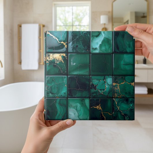 Marble Mix 4x4 Squares Emerald Green ID1186a Fliese