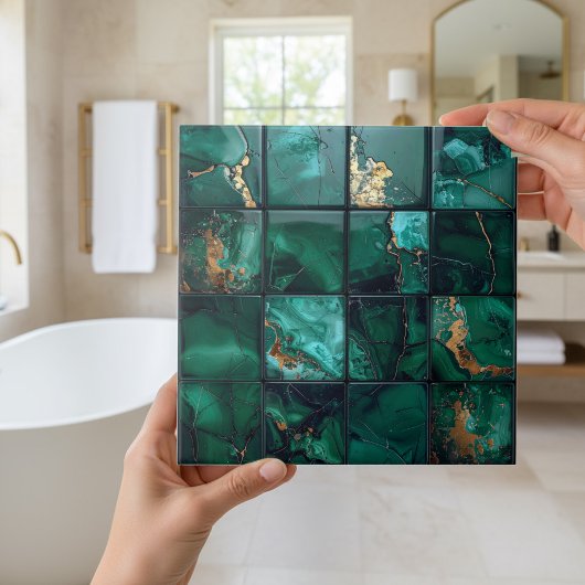 Marble Mix 4x4 Squares Emerald Green ID1186b Fliese