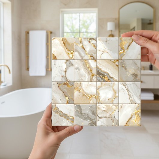 Marble Mix 4x4 Squares Ivory ID1186a Fliese