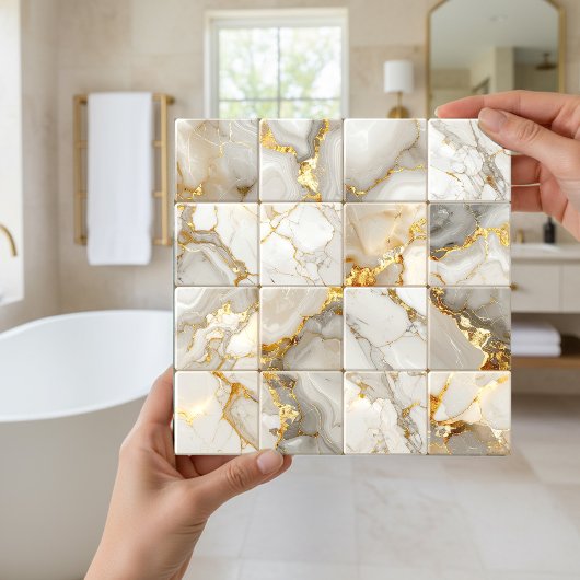 Marble Mix 4x4 Squares Ivory ID1186b Fliese