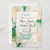 Marble Modern Emerald Green und Gold Wedding Einladung (Vorderseite)