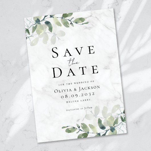 Marble Modern Eukalyptus Typografy Wedding Save The Date