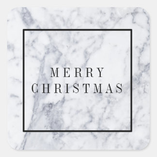 Marble Modern Minimal Frohe Weihnachtsaufkleber Quadratischer Aufkleber