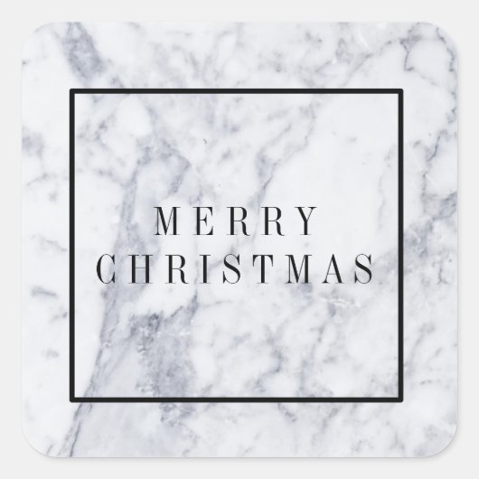 Marble Modern Minimal Frohe Weihnachtsaufkleber Quadratischer Aufkleber (Vorderseite)