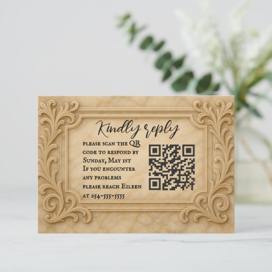 Marble Monarch QR Code Wedding RSVP Card Karte (Stehend Vorderseite)