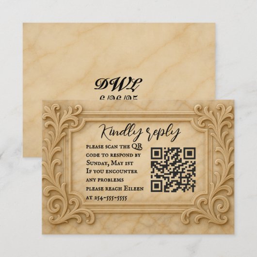 Marble Monarch QR Code Wedding RSVP Card Karte (Vorne/Hinten)