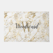 Marble Monogram Gold White Script Personalisiert Fußmatte (Vorderseite)