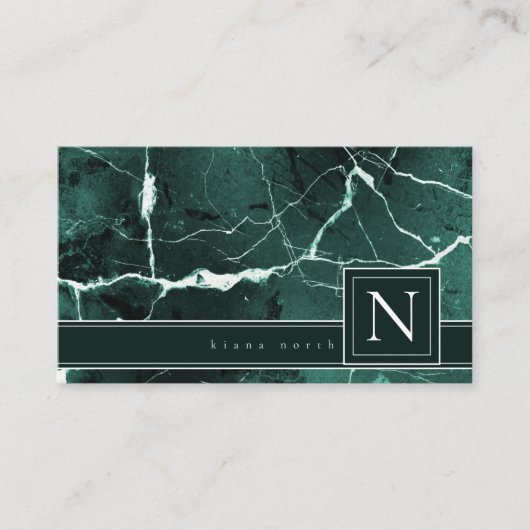Marble Monogram Green White Std ID672 einfach marb Visitenkarte (Vorderseite)