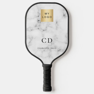 Marble monogram initials name business logo pickleball schläger