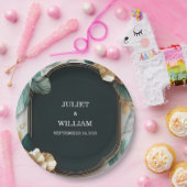 Marble Monstera Emerald Green and Gold Wedding Pappteller (Party)