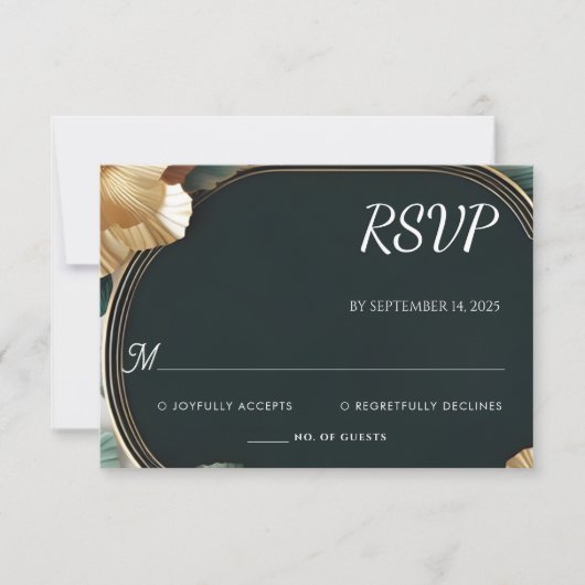 Marble Monstera Emerald Green and Gold Wedding RSVP Karte (Vorderseite)