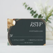 Marble Monstera Emerald Green and Gold Wedding RSVP Karte (Stehend Vorderseite)