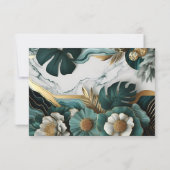 Marble Monstera Emerald Green and Gold Wedding RSVP Karte (Rückseite)