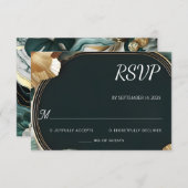 Marble Monstera Emerald Green and Gold Wedding RSVP Karte (Vorne/Hinten)