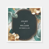 Marble Monstera Emerald Green and Gold Wedding Serviette (Vorderseite)