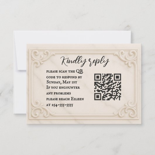 Marble Motif QR Code Wedding RSVP Card Karte (Vorderseite)