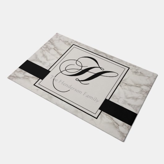 Marble Muster Schwarze Monogramm H Name Elegant hi Fußmatte (Schrägansicht)