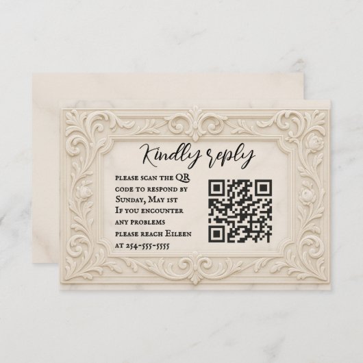 Marble Mystique QR Code Wedding RSVP Card (Vorne/Hinten)