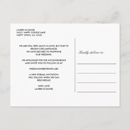 Marble Navy Blue Glitzer Skript ändern das Datum Ankündigungspostkarte (Rückseite)