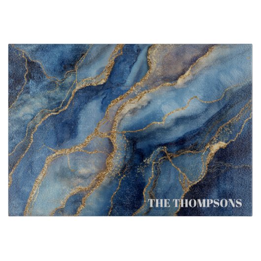 Marble Navy Blue Gold Glitter Elegant Personalized Schneidebrett (Vorderseite)