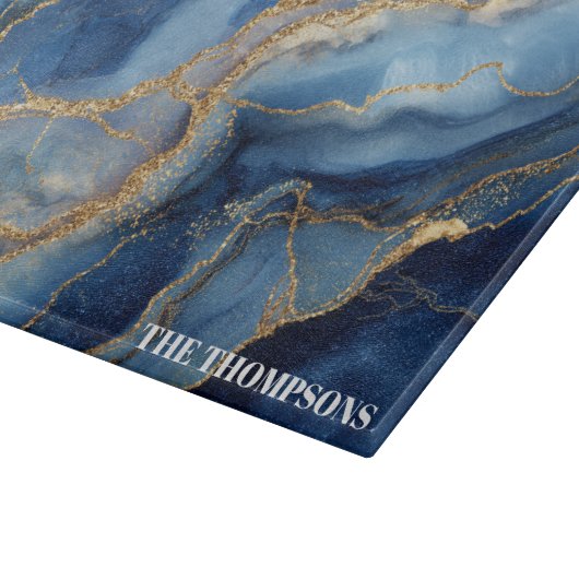 Marble Navy Blue Gold Glitter Elegant Personalized Schneidebrett (Ecke)