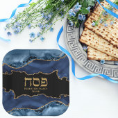 Marble Navy Blue und Gold Hebrew Pesach Sameach Pappteller