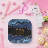 Marble Navy Blue und Gold Hebrew Pesach Sameach Pappteller (Party)