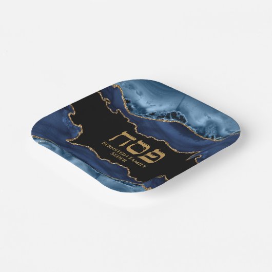 Marble Navy Blue und Gold Hebrew Pesach Sameach Pappteller (Gewinkelt)