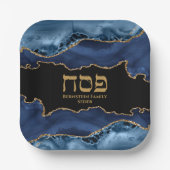 Marble Navy Blue und Gold Hebrew Pesach Sameach Pappteller (Vorderseite)
