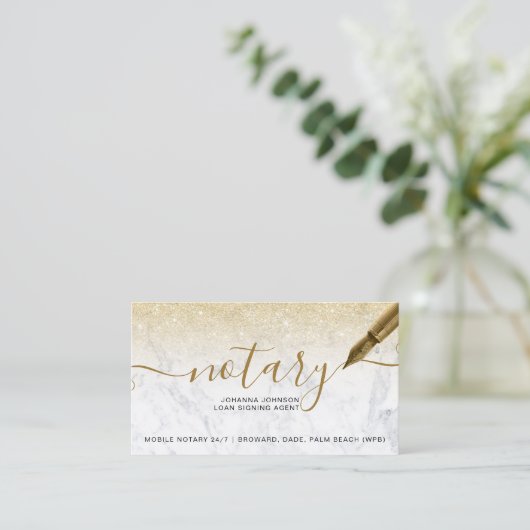 Marble Notary Lending chic Gold Glitzer Typografie Visitenkarte (Stehend Vorderseite)