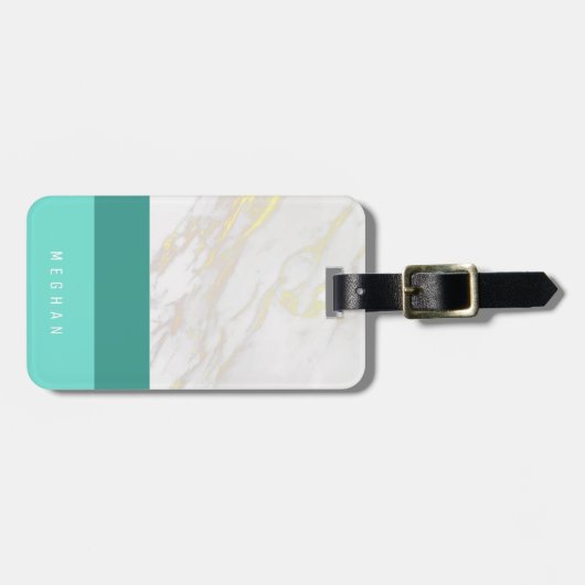Marble Ombre Aquamarin Monogram Gepäckanhänger (Vorderseite horizontal)