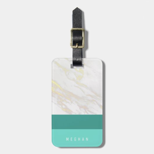 Marble Ombre Aquamarin Monogram Gepäckanhänger (Vorderseite vertikal)