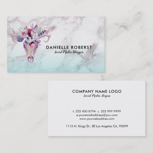 Marble Ombre & Boho Skull Visitenkarte (Vorne/Hinten)