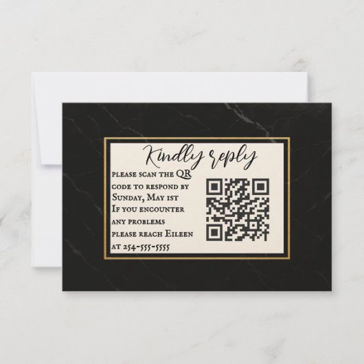 Marble Onyx QR Code Wedding RSVP Card Karte (Vorderseite)