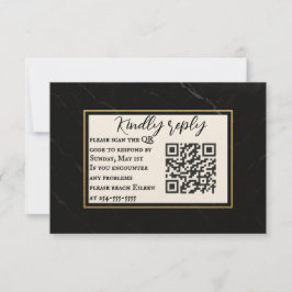 Marble Onyx QR Code Wedding RSVP Card Karte