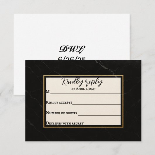 Marble Onyx Wedding RSVP Card (Vorne/Hinten)
