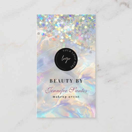 Marble Opal Holographic Glitzer QR Code Visitenkarte (Vorderseite)