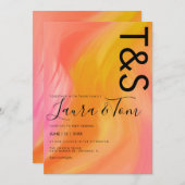 Marble Orange Pink Typografy Abstrakt Wedding Einladung (Vorne/Hinten)