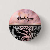 Marble Pink Chic Tiger Safari Print Button (Vorderseite)