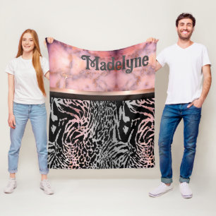 Marble Pink Chic Tiger Safari Print Fleecedecke