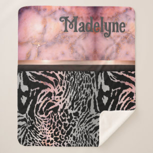 Marble Pink Chic Tiger Safari Print individuell Sherpadecke