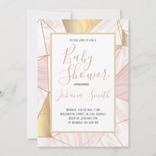 Marble Pink Gold White Girl Dusche Einladung (Vorderseite)