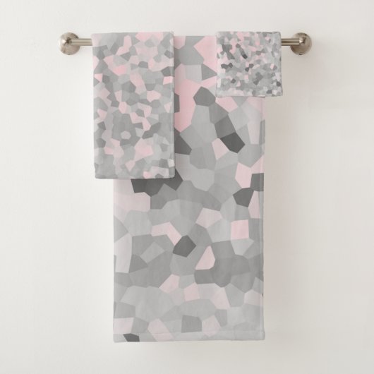 MARBLE PIXELATED GRAY SILVER PINK CUSTOM TOWEL SET (Insitu)