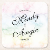 Marble Rainbow Gay Script Wedding Rechteckiger Pappuntersetzer (Vorderseite)