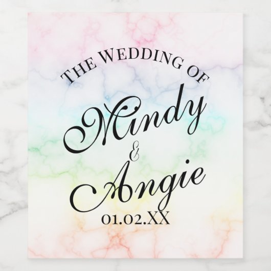 Marble Rainbow Gay Script Wedding Weinetikett (Einzelnes Label)