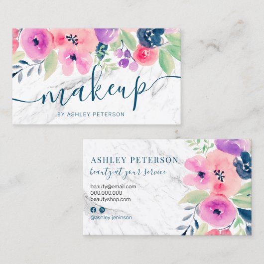 Marble Rosa Blütenfarbe Aquarell Visitenkarte (Vorne/Hinten)