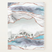 Marble Rose Gold Glitzer Aquamarines Script Monogr Planer (Rückseite)