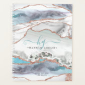Marble Rose Gold Glitzer Aquamarines Script Monogr Planer (Vorderseite)